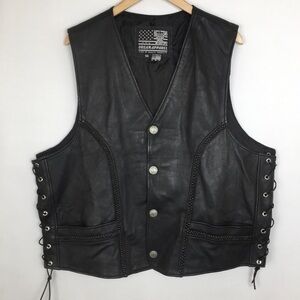 Mens Black Genuine Leather Motorcycle Vest by USA Bikers Dream Apparel Size 50